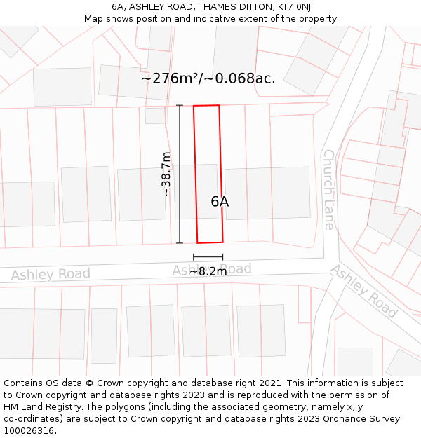 6A, ASHLEY ROAD, THAMES DITTON, KT7 0NJ: Plot and title map