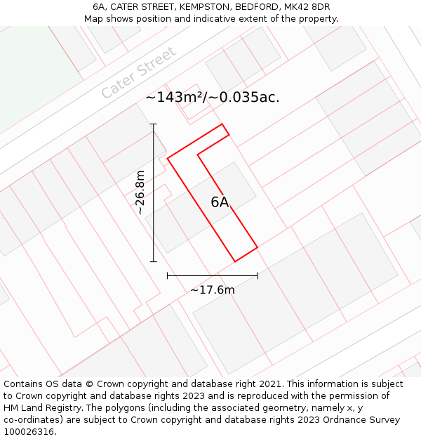 6A, CATER STREET, KEMPSTON, BEDFORD, MK42 8DR: Plot and title map