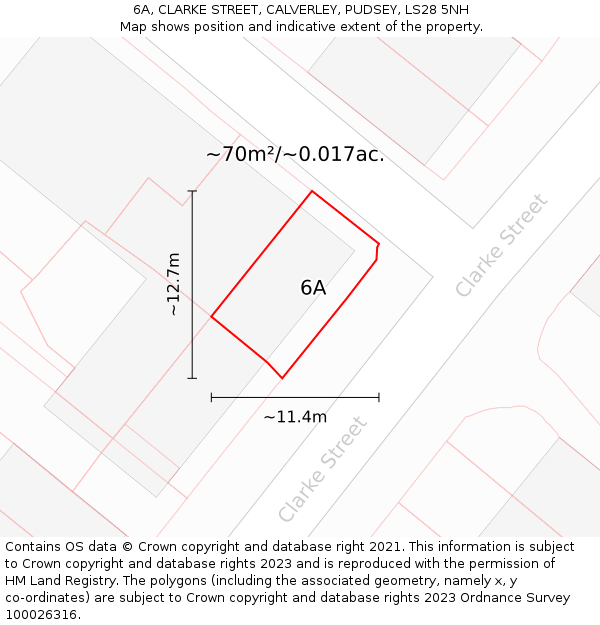 6A, CLARKE STREET, CALVERLEY, PUDSEY, LS28 5NH: Plot and title map