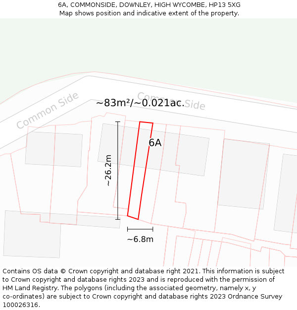 6A, COMMONSIDE, DOWNLEY, HIGH WYCOMBE, HP13 5XG: Plot and title map