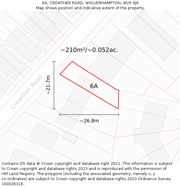 6A, CROWTHER ROAD, WOLVERHAMPTON, WV6 0JA: Plot and title map