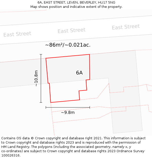 6A, EAST STREET, LEVEN, BEVERLEY, HU17 5NG: Plot and title map