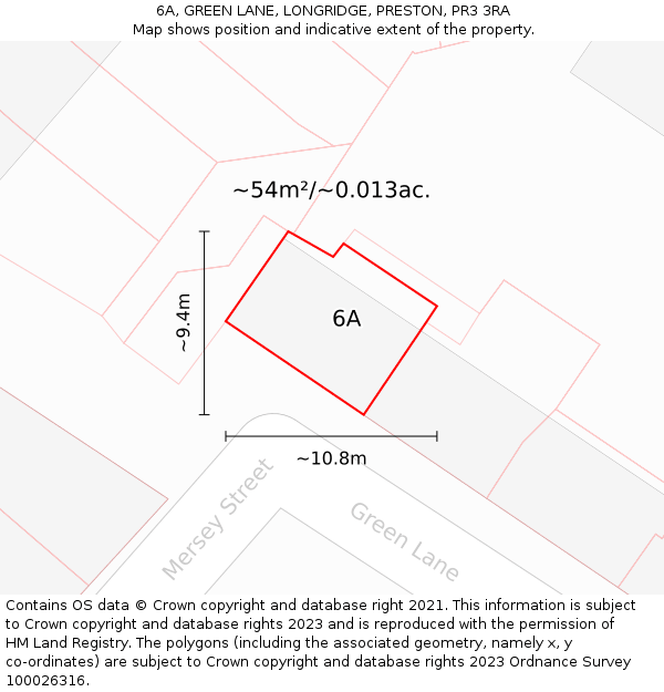 6A, GREEN LANE, LONGRIDGE, PRESTON, PR3 3RA: Plot and title map