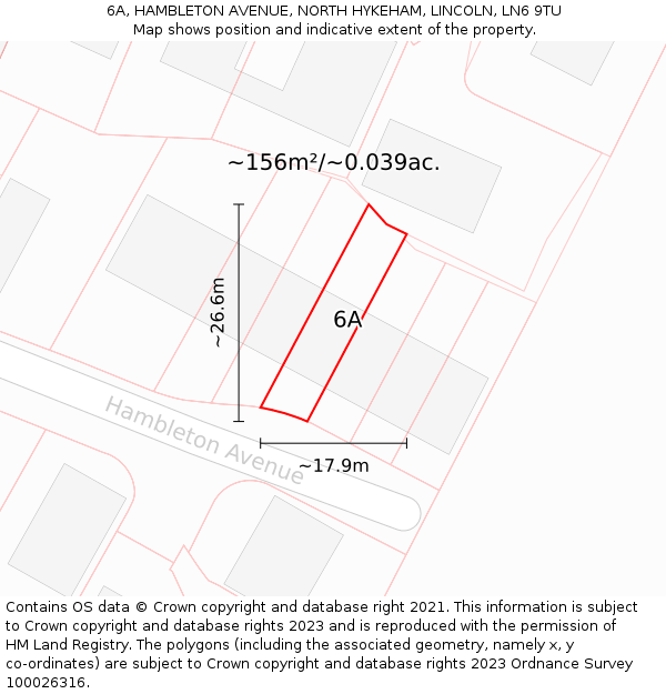 6A, HAMBLETON AVENUE, NORTH HYKEHAM, LINCOLN, LN6 9TU: Plot and title map
