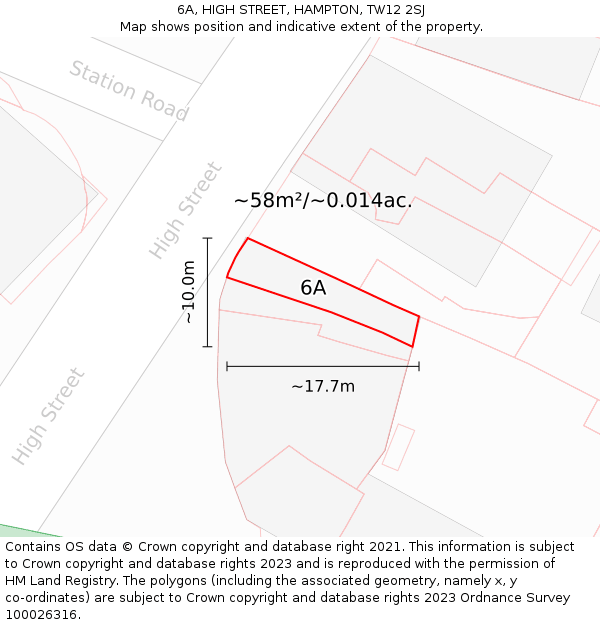 6A, HIGH STREET, HAMPTON, TW12 2SJ: Plot and title map