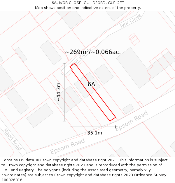 6A, IVOR CLOSE, GUILDFORD, GU1 2ET: Plot and title map