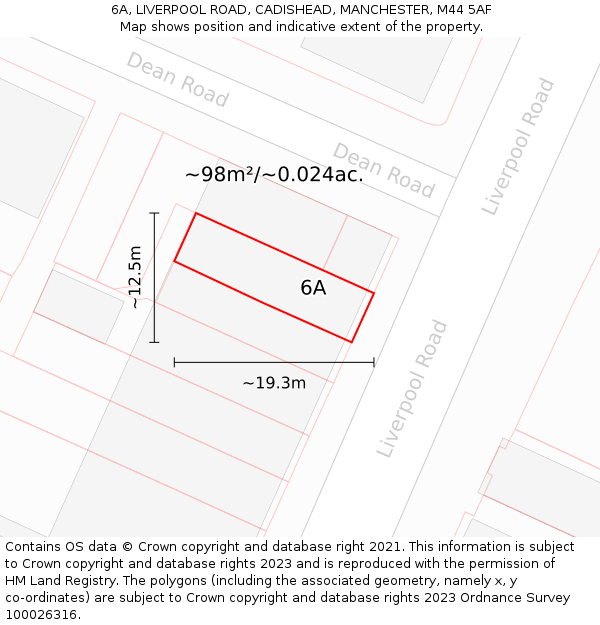 6A, LIVERPOOL ROAD, CADISHEAD, MANCHESTER, M44 5AF: Plot and title map