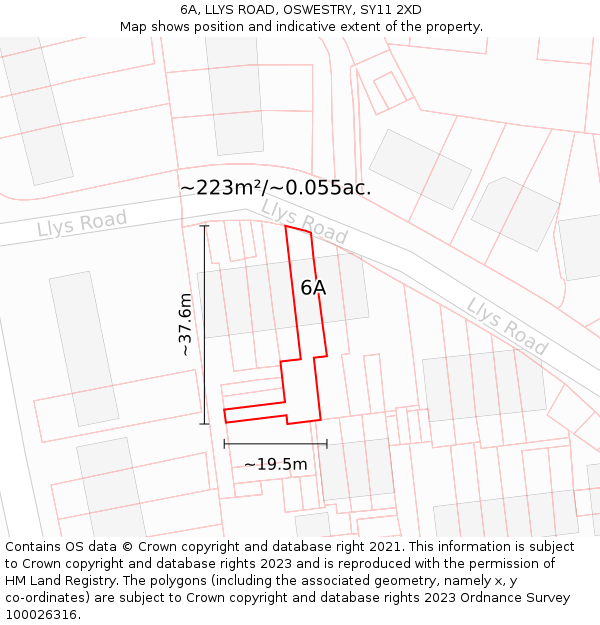 6A, LLYS ROAD, OSWESTRY, SY11 2XD: Plot and title map