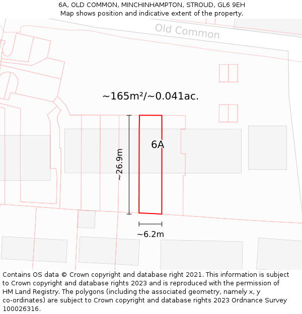 6A, OLD COMMON, MINCHINHAMPTON, STROUD, GL6 9EH: Plot and title map