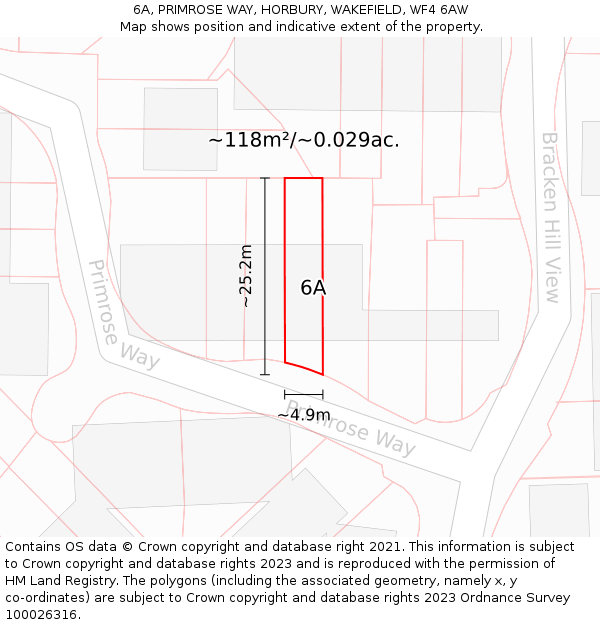 6A, PRIMROSE WAY, HORBURY, WAKEFIELD, WF4 6AW: Plot and title map