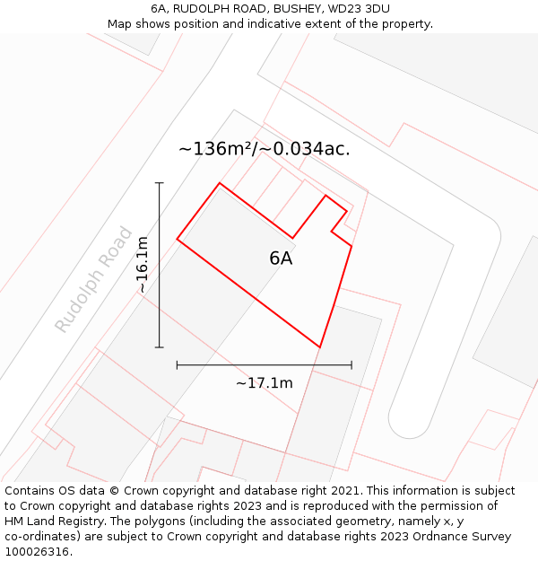 6A, RUDOLPH ROAD, BUSHEY, WD23 3DU: Plot and title map
