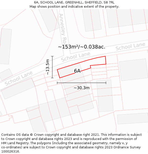6A, SCHOOL LANE, GREENHILL, SHEFFIELD, S8 7RL: Plot and title map