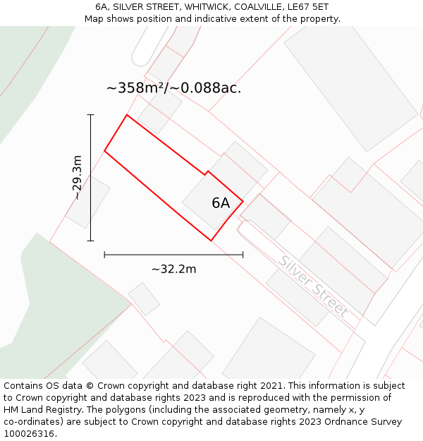 6A, SILVER STREET, WHITWICK, COALVILLE, LE67 5ET: Plot and title map