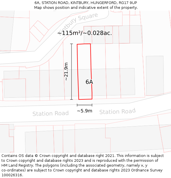 6A, STATION ROAD, KINTBURY, HUNGERFORD, RG17 9UP: Plot and title map