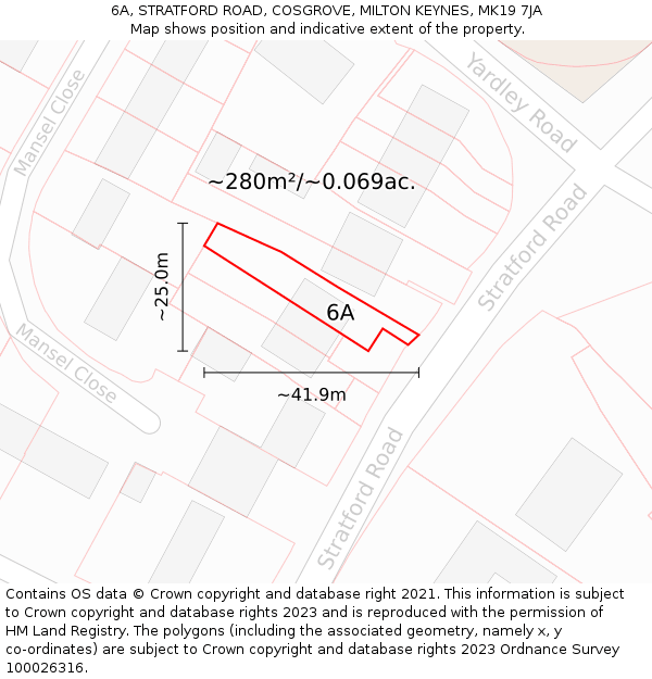 6A, STRATFORD ROAD, COSGROVE, MILTON KEYNES, MK19 7JA: Plot and title map