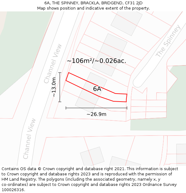 6A, THE SPINNEY, BRACKLA, BRIDGEND, CF31 2JD: Plot and title map
