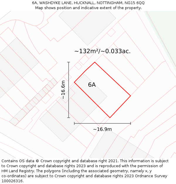 6A, WASHDYKE LANE, HUCKNALL, NOTTINGHAM, NG15 6QQ: Plot and title map
