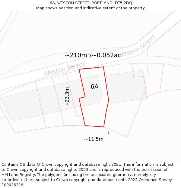 6A, WESTON STREET, PORTLAND, DT5 2DQ: Plot and title map