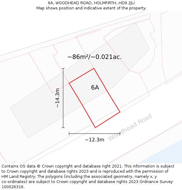 6A, WOODHEAD ROAD, HOLMFIRTH, HD9 2JU: Plot and title map