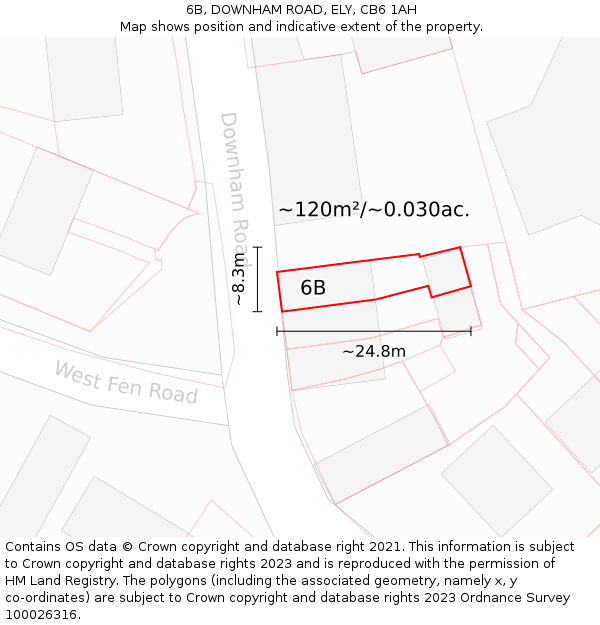 6B, DOWNHAM ROAD, ELY, CB6 1AH: Plot and title map