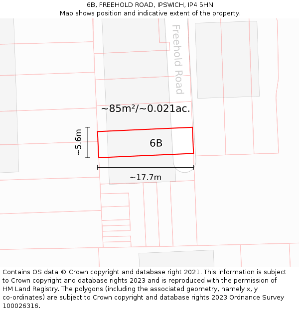 6B, FREEHOLD ROAD, IPSWICH, IP4 5HN: Plot and title map