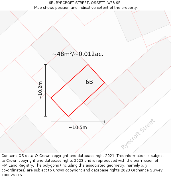 6B, RYECROFT STREET, OSSETT, WF5 9EL: Plot and title map