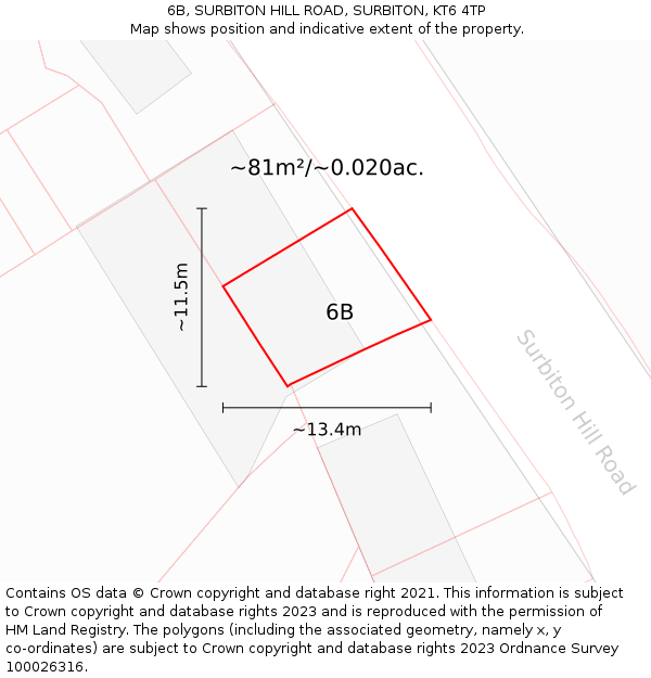 6B, SURBITON HILL ROAD, SURBITON, KT6 4TP: Plot and title map