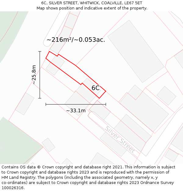 6C, SILVER STREET, WHITWICK, COALVILLE, LE67 5ET: Plot and title map