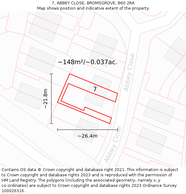 7, ABBEY CLOSE, BROMSGROVE, B60 2RA: Plot and title map