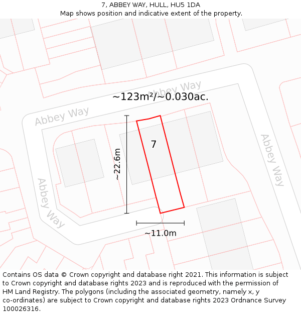 7, ABBEY WAY, HULL, HU5 1DA: Plot and title map