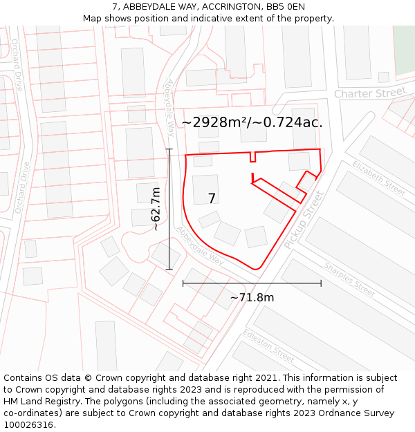 7, ABBEYDALE WAY, ACCRINGTON, BB5 0EN: Plot and title map