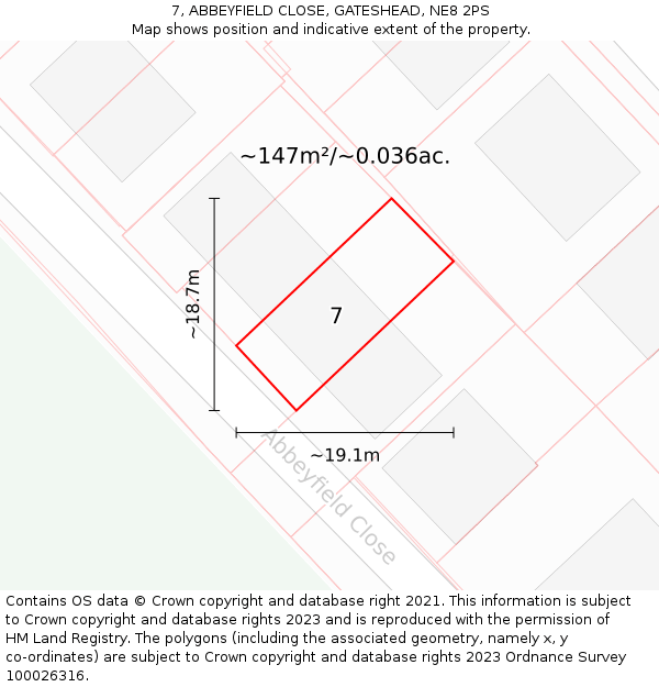 7, ABBEYFIELD CLOSE, GATESHEAD, NE8 2PS: Plot and title map