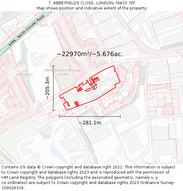 7, ABBEYFIELDS CLOSE, LONDON, NW10 7EF: Plot and title map