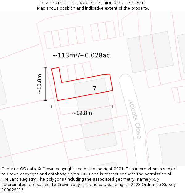 7, ABBOTS CLOSE, WOOLSERY, BIDEFORD, EX39 5SP: Plot and title map