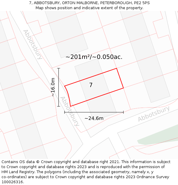 7, ABBOTSBURY, ORTON MALBORNE, PETERBOROUGH, PE2 5PS: Plot and title map