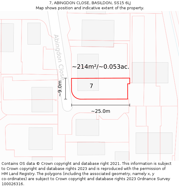 7, ABINGDON CLOSE, BASILDON, SS15 6LJ: Plot and title map