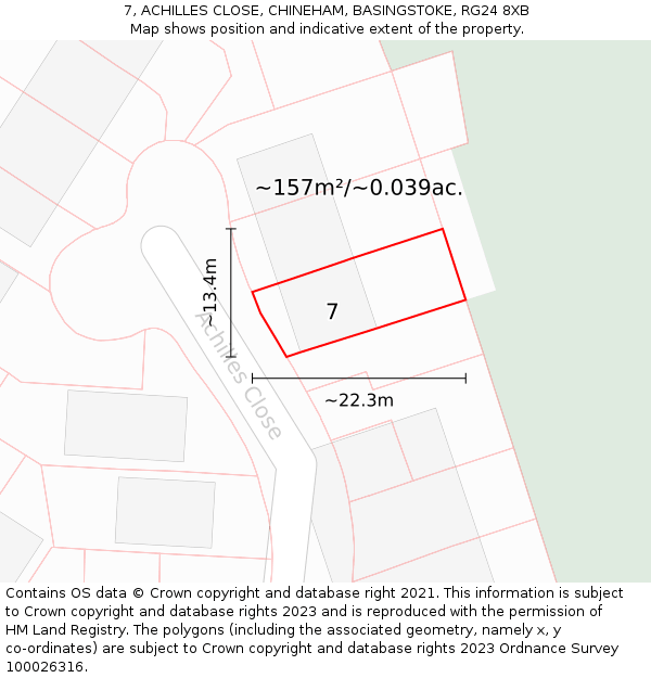 7, ACHILLES CLOSE, CHINEHAM, BASINGSTOKE, RG24 8XB: Plot and title map