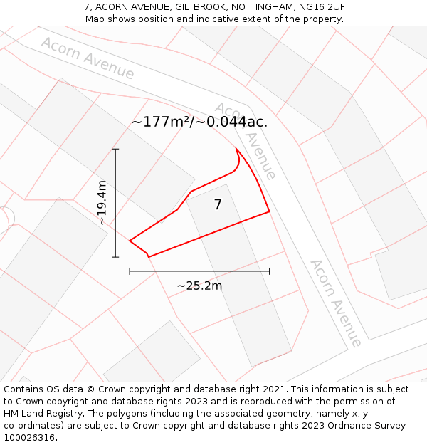 7, ACORN AVENUE, GILTBROOK, NOTTINGHAM, NG16 2UF: Plot and title map