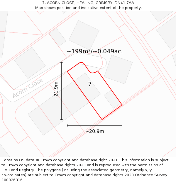 7, ACORN CLOSE, HEALING, GRIMSBY, DN41 7AA: Plot and title map