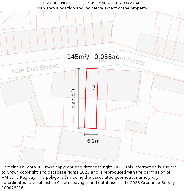 7, ACRE END STREET, EYNSHAM, WITNEY, OX29 4PE: Plot and title map