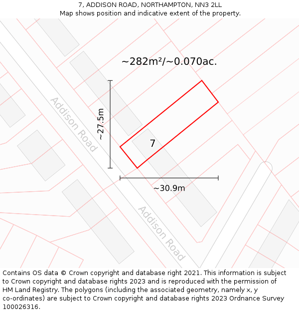 7, ADDISON ROAD, NORTHAMPTON, NN3 2LL: Plot and title map