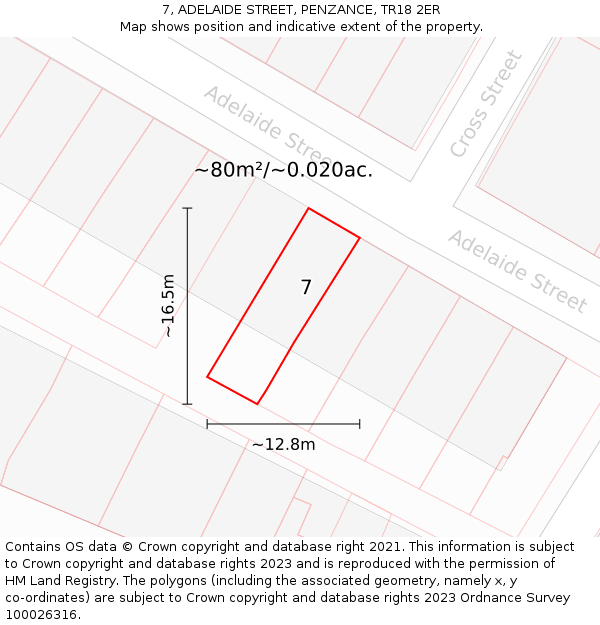 7, ADELAIDE STREET, PENZANCE, TR18 2ER: Plot and title map