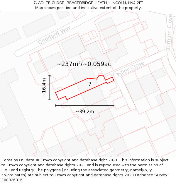7, ADLER CLOSE, BRACEBRIDGE HEATH, LINCOLN, LN4 2FT: Plot and title map