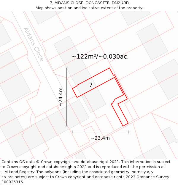 7, AIDANS CLOSE, DONCASTER, DN2 4RB: Plot and title map