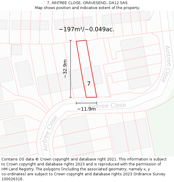 7, AINTREE CLOSE, GRAVESEND, DA12 5AS: Plot and title map
