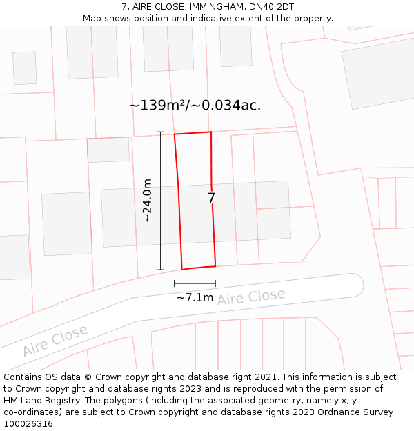 7, AIRE CLOSE, IMMINGHAM, DN40 2DT: Plot and title map