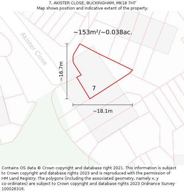 7, AKISTER CLOSE, BUCKINGHAM, MK18 7HT: Plot and title map