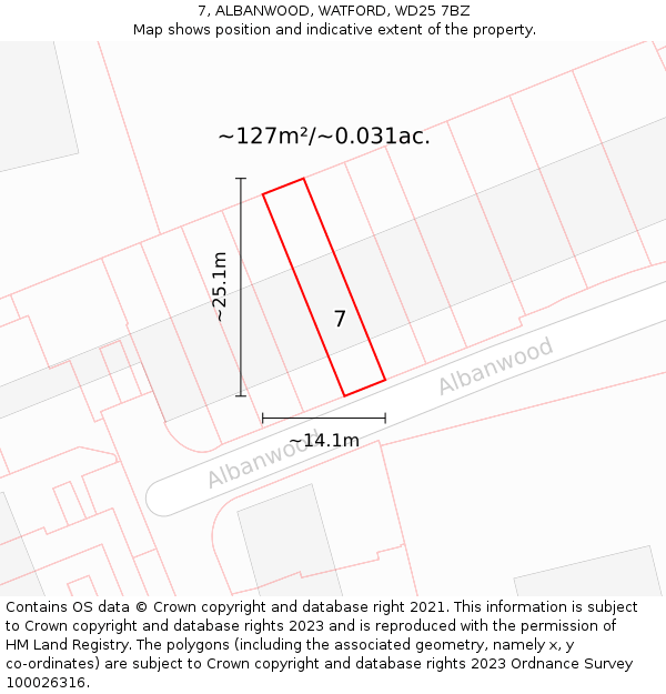 7, ALBANWOOD, WATFORD, WD25 7BZ: Plot and title map