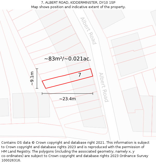 7, ALBERT ROAD, KIDDERMINSTER, DY10 1SP: Plot and title map