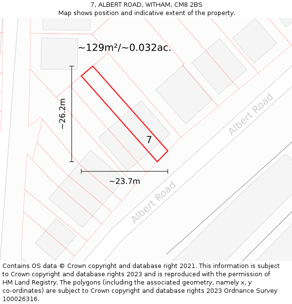 7, ALBERT ROAD, WITHAM, CM8 2BS: Plot and title map